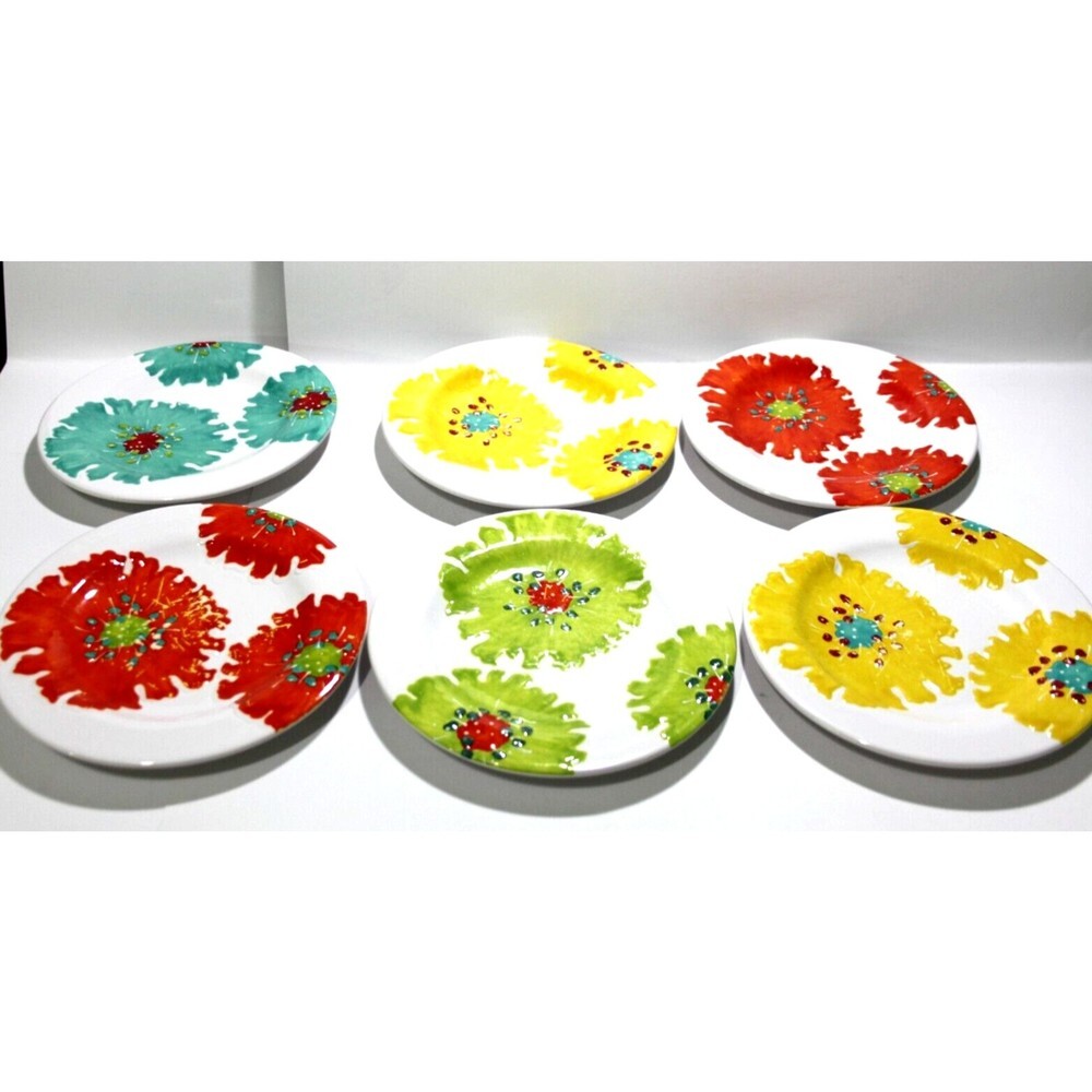 Laurie Gates Melamine Round Salad Plates Floral Multi Color 9 Inch Set of 6